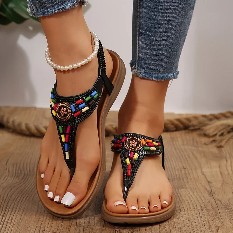 

Womens Gladiator Sandals Fashion Bohemian Sandals for Women 2025 New Clip-Toe Flat Women Shoes Woman Pu Leather Non-Slip Sandals