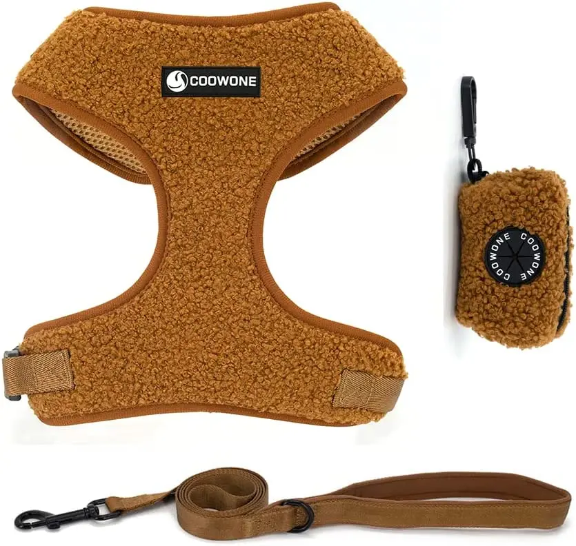 COLLARLOGO Adjustable No Pull Dog Vest Harness Soft Mesh Padded Teddy velvet Pet Puppy Leash Poop Bag Dispenser