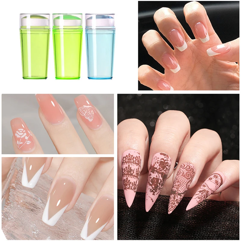 Carimbo de unhas transparente com raspador, carimbo de cabeça de silicone para impressão de unhas francesas, arte de unha, placa de estampagem, manicure