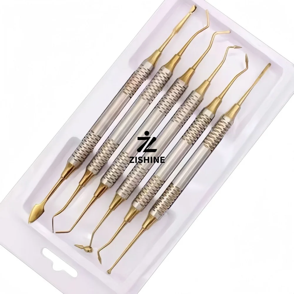 Dental Composite Resin Filling Tool Set Titanium Plated Double Ended Sculpting Carving Spatula Restorative Dentistry Instruments