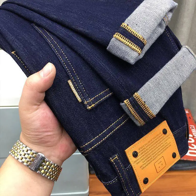 Calça jeans versátil simples e de alta qualidade masculina, cor primária, estilo coreano, stretch, slim fit, magro, lavado, comprida