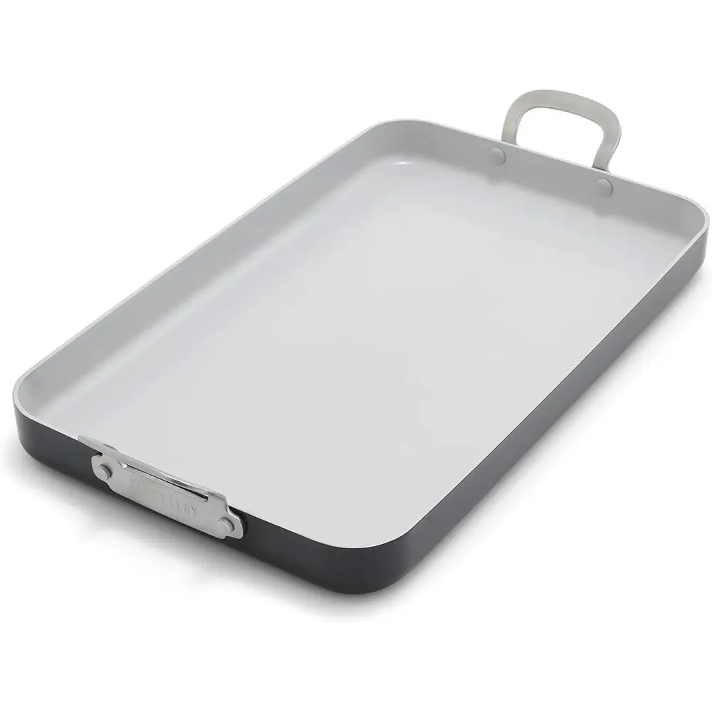 

Nonstick Double Burner Griddle, 18 x 11, Stainless Steel Handles, Dual-Use Skillet, Dishwasher and Oven Safe, Gray