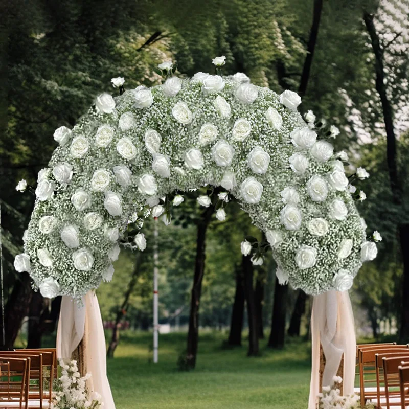 105cm Baby Breath White Rose Artificial Flower Row Wedding Backdrop Arch Decor Hang Floral Arrangement Party Event Photo Props