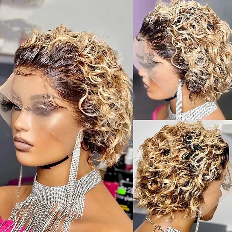 Parrucca Pixie Cut Capelli umani 13x1 Parrucche frontali in pizzo Capelli umani Parrucche corte per capelli umani Bob per donne nere Parrucca