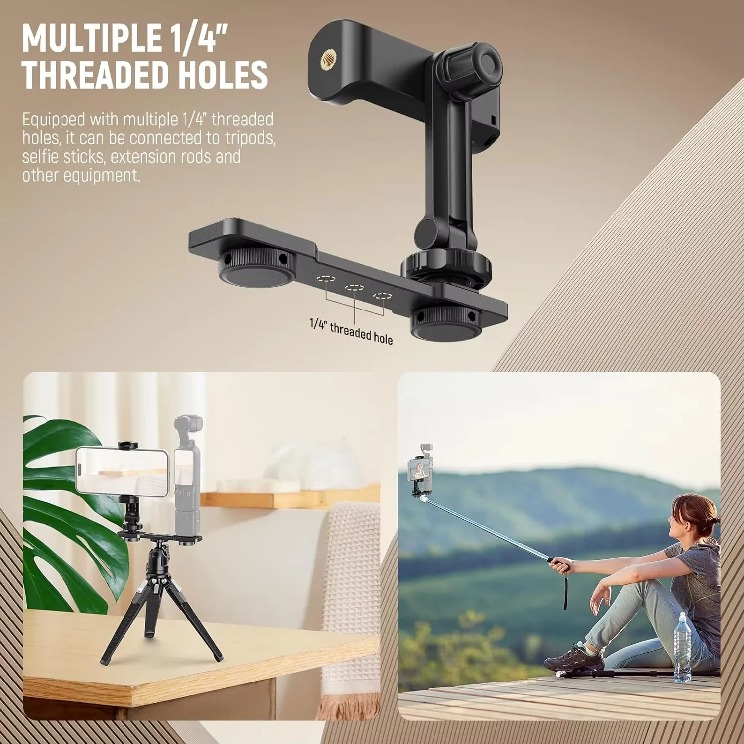 Uchwyt na telefon NEEWER kompatybilny z DJI Osmo Pocket 3, akcesoria rozszerzające, uchwyt na telefon komórkowy z gwintem 1/4 cala — zdjęcie produktu 4