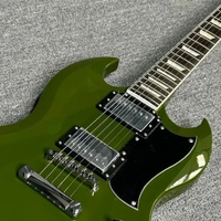 Army Green SG Electric Guitar Ac-dc Inlays 2 Humbuckers Pickup Mahogany Body 6 Strings Guitar
