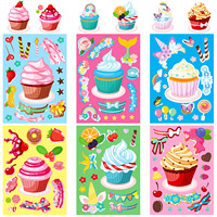 6pcs cake ice cream puzzle stickers, New dessert fun DIY cupcake stickers Children's toys