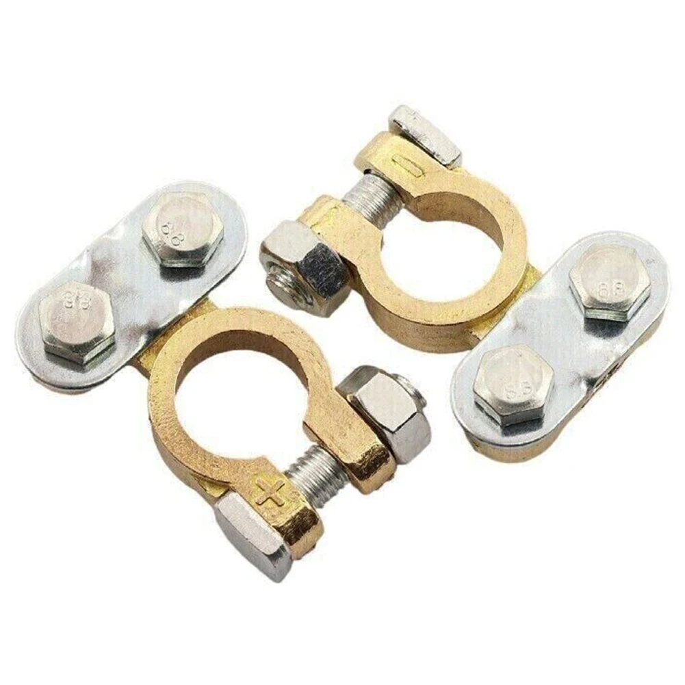 2pcs 12V Battery Terminal Screw Type Connector Brass Aluminium Clamps Gold Silver Battery Terminals Screw Type Car Accessories