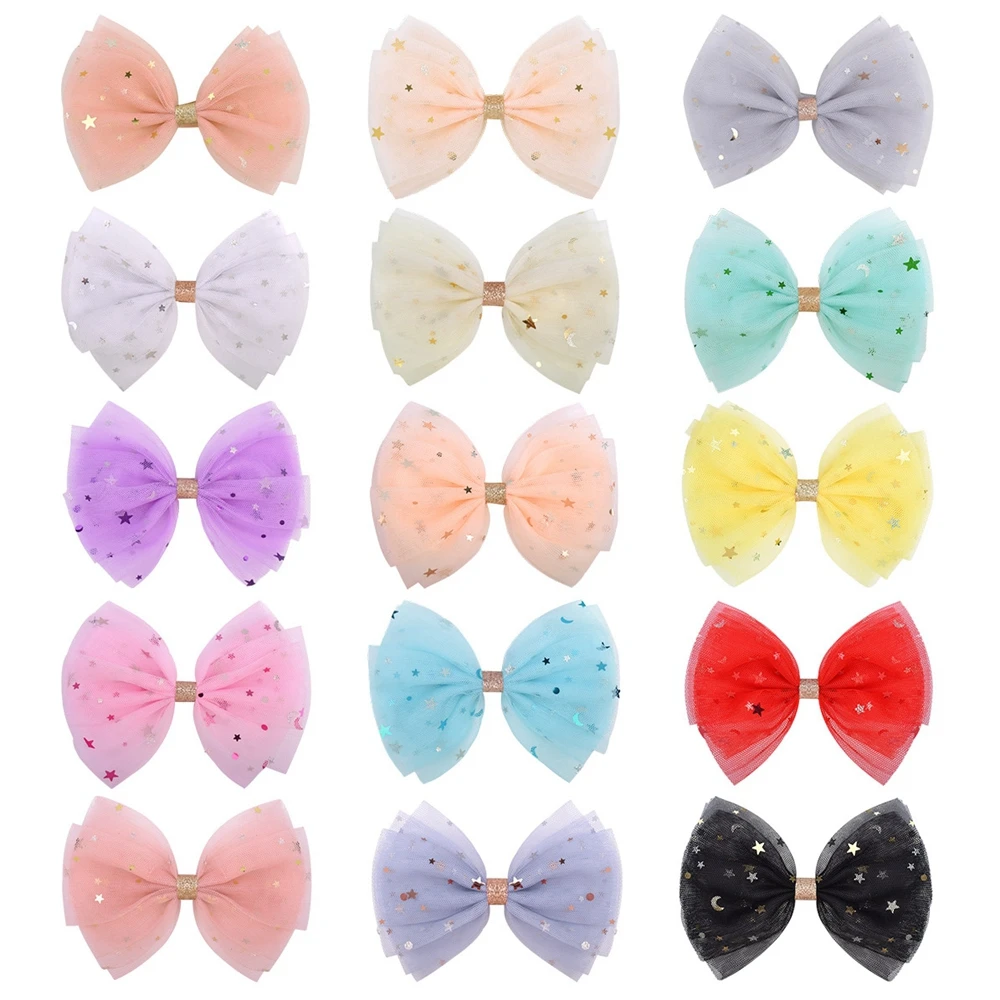 

Wholesale 4.3Inches Chiffon Star Sequins Bows Hair Clip Kids Girls Sweet Bowknot Hair Clips Hairpins Headwear Hair Accessories