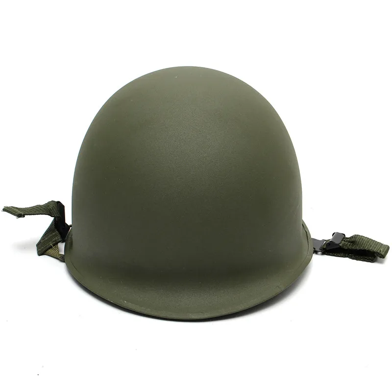 M1 Green Helmet Replica Adjustable with Net/Canvas Chin Strap Tactical Paintball Gear Steel Helmet for Adults