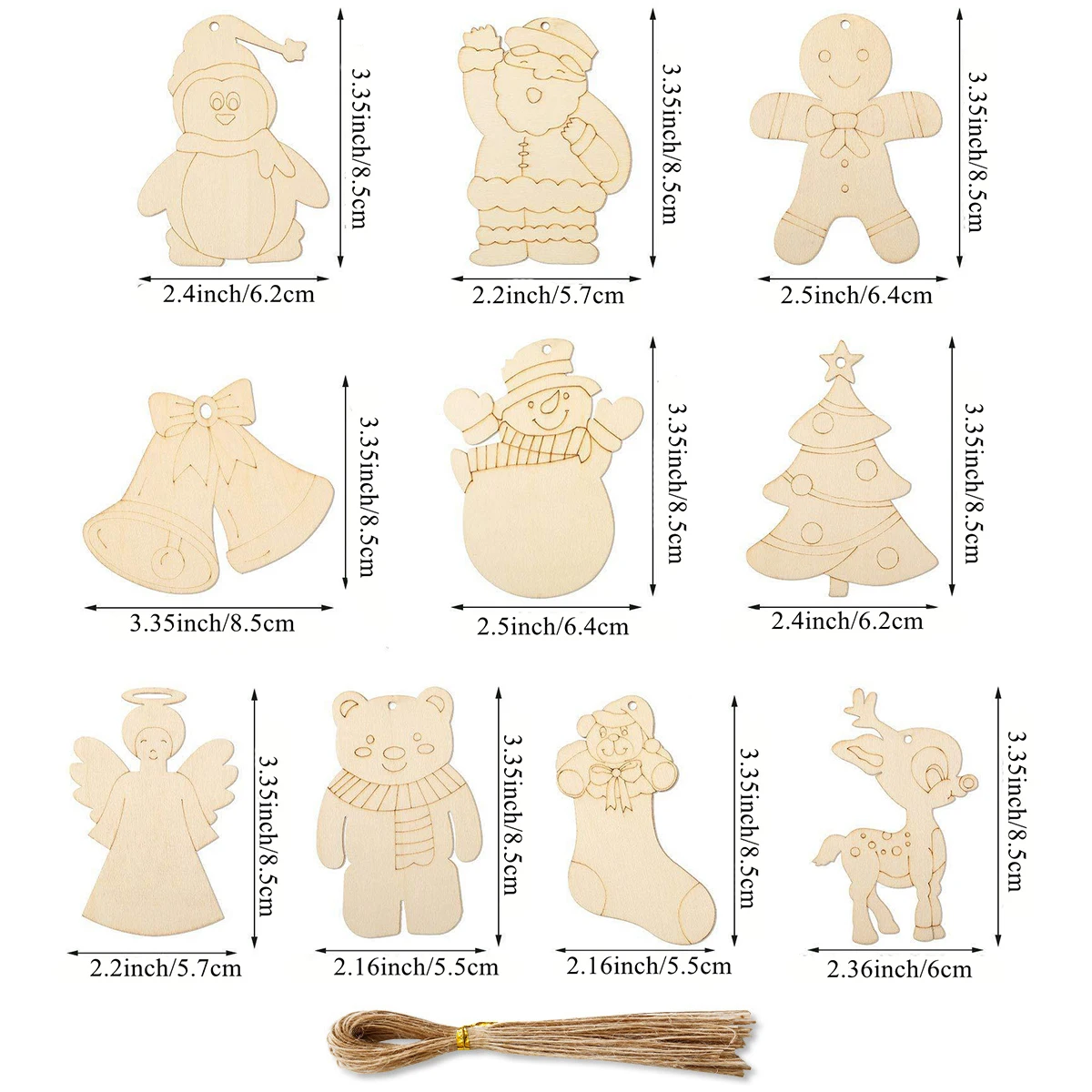 10Pcs Christmas Wooden Ornament Carton Santa Snowman Bear Hanging Pendant For Noel Party Decor Kids DIY Painting Gifts Supply