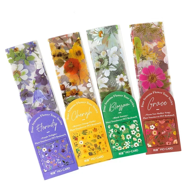 5 Pcs Retro PET Bookmark Four Seasons Flower Travel Series Translucent Reading Book Marks Book Page Marker Stationery Supplies