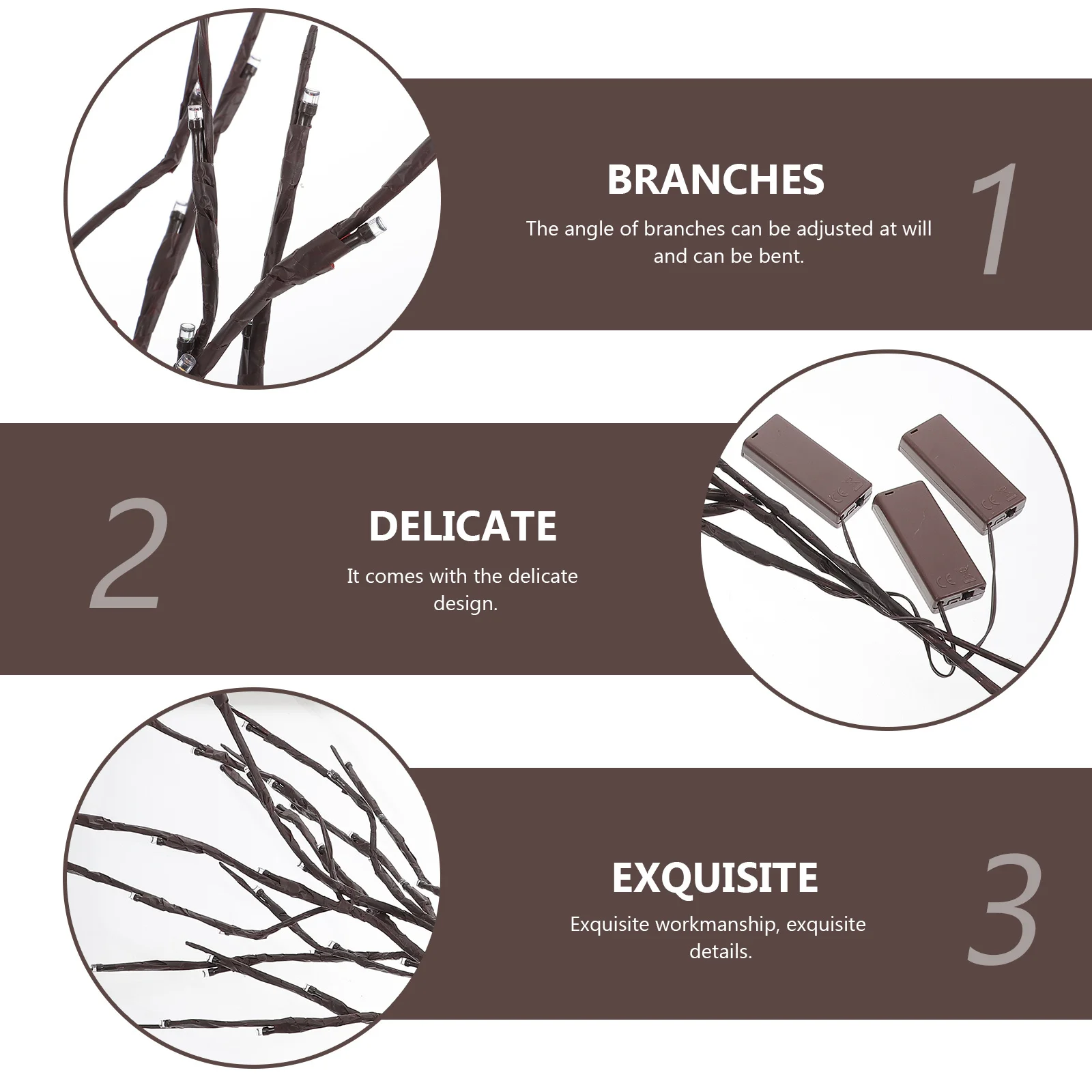 

3Pcs Simulation Tree Branches LED Bendable Night Light Decorative Lamp Exquisite Craftsmanship Iron Material Romantic Atmosphere