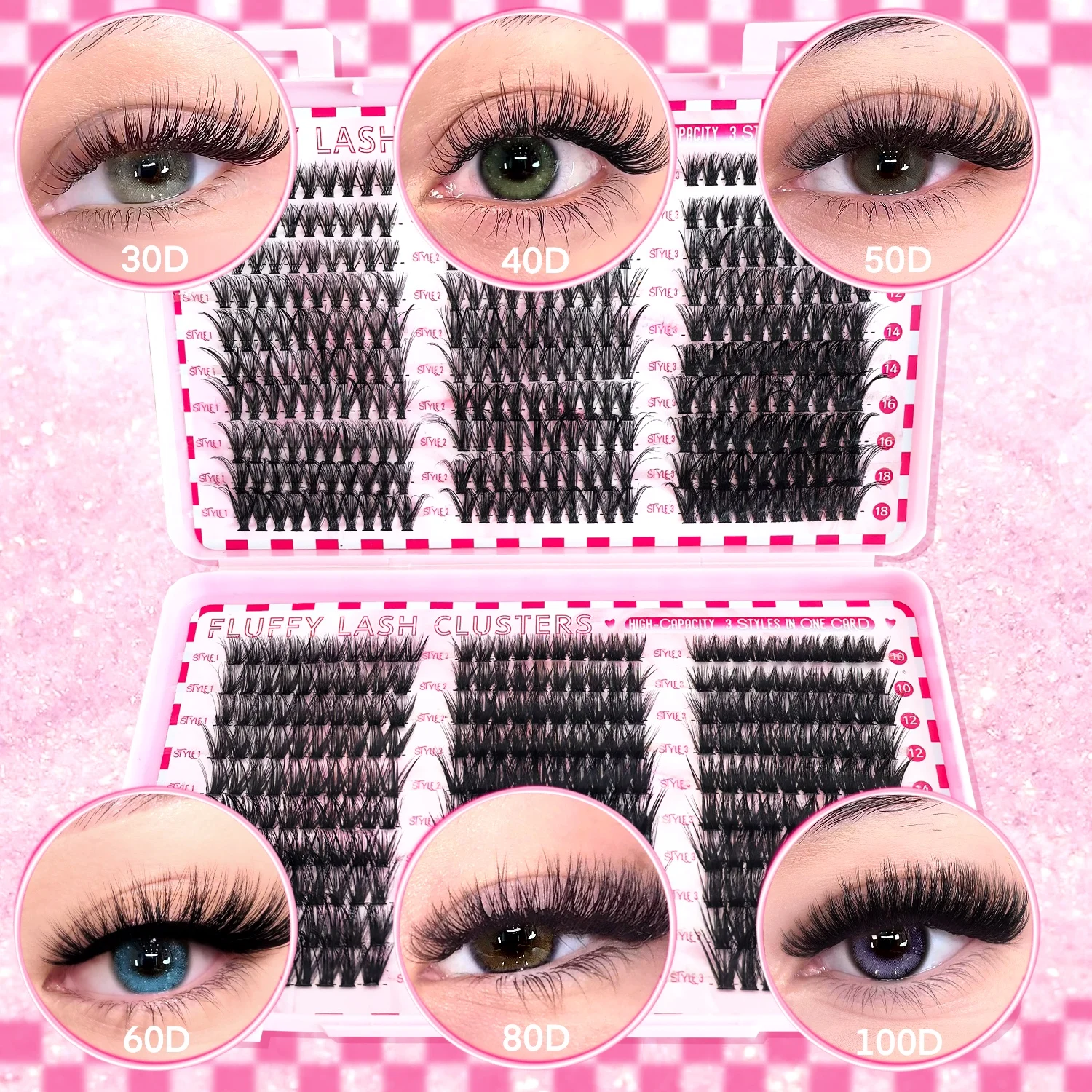 Large Capacity Eyelashes False Eyelashes 30D 40D 50D 60D 80D 100D Mixed Pack with Glue Tweezers, Glue Exquisite Gift Box