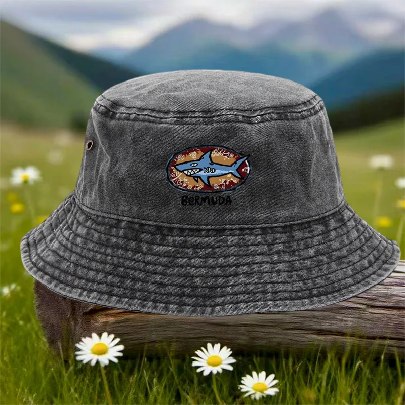 1pc of Men'S Retro 'Shark And Bermuda' Design Fisherman Hat, Perfect for Outdoor Activities, Unisex Dad Cap, Fishing Hat