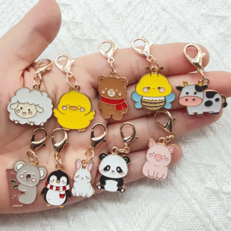 10pcs alloy drip oil cartoon animal keychain, suitable for bag hanging accessories, the best choice for gifts