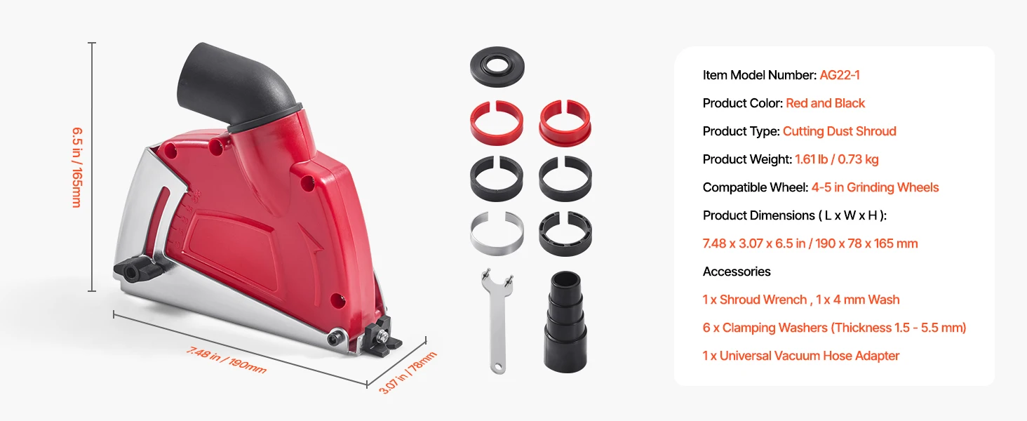 SucceBuy Cutting Dust Shroud for Angle Grinders 4-5 in Angle Grinder Dust Shroud with 6 Clamping Washers for Concrete Wall Stone