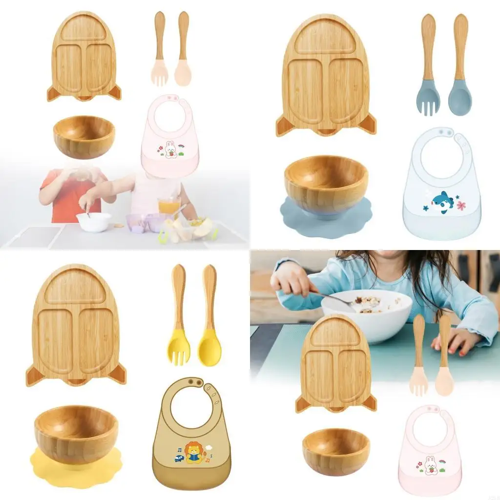 Infants Baby Feeding Plate Set for Toddler and Preschool Kids with Suction Bowl A2UB