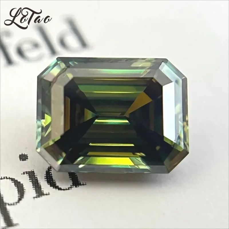 

Moissanite Stone Emerald Cut Primary Yellow Green Color Gemstone Lab Grown Diamond Charms Woman Jewelry Making GRA Certificate