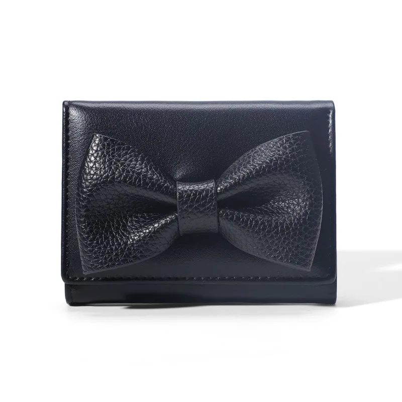 Korean version new solid color simple bow small three fold small mini student short wallet for women