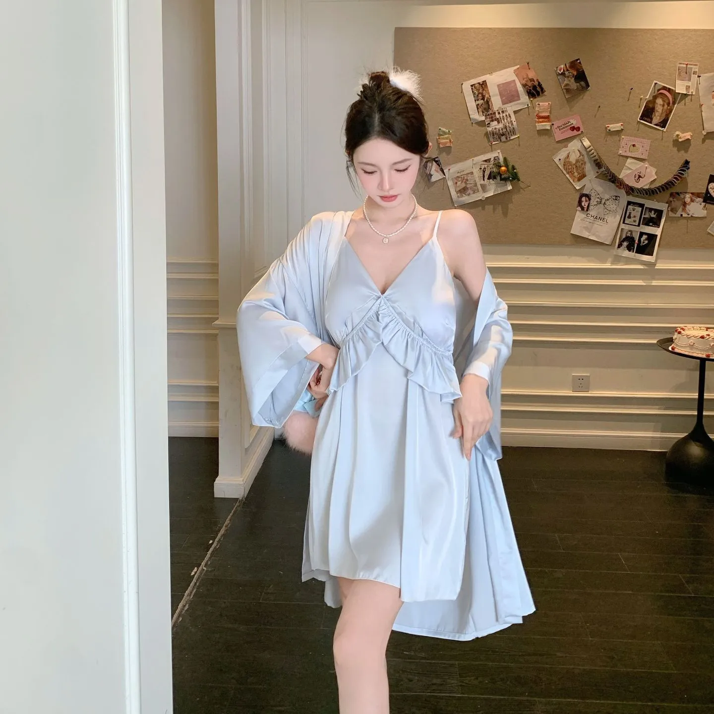 

Women's Bathrobe Nightgown Satin Dress Sexy Slip Dress Silk Robe Satin Woman Nightie Home Suit for Women