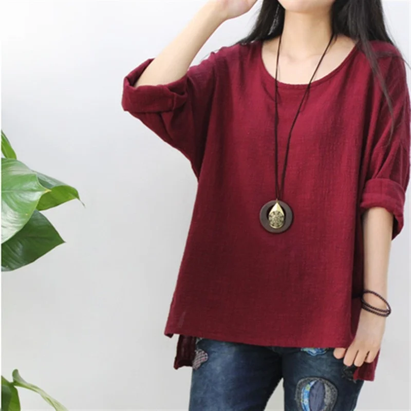 Loose Fit Bamboo Rayon Crew Ne T-irt Simple Artistic Women's Faion Long Sve Busin Casual  Color irt