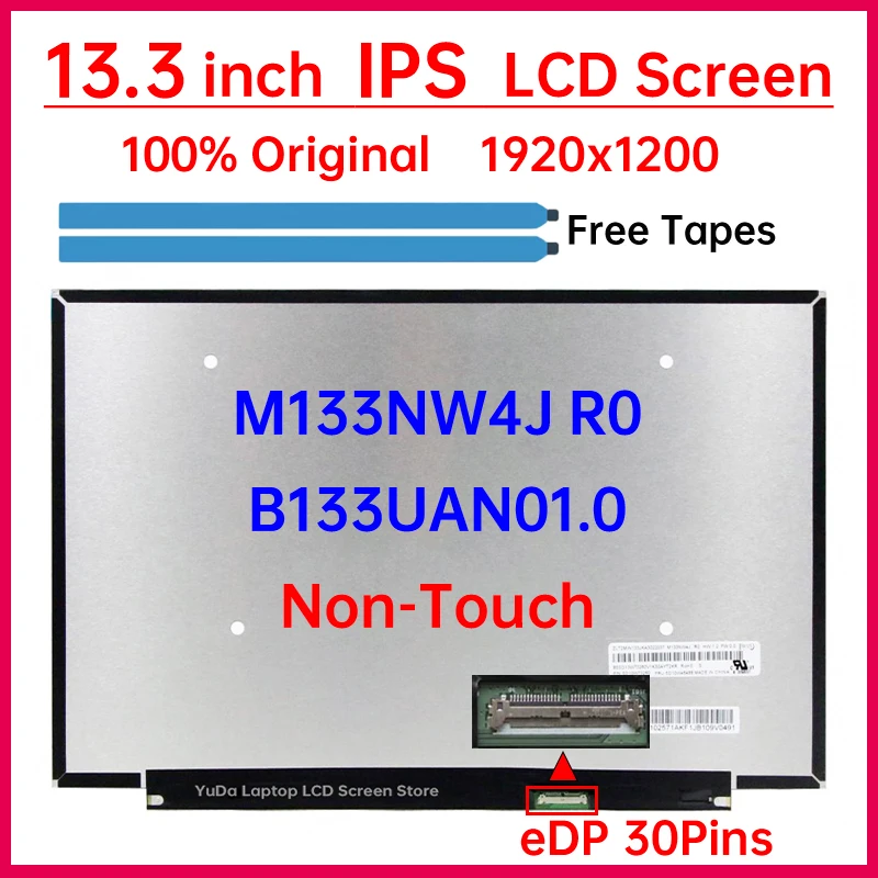 13.3 Polegada tela lcd do portátil m133nw4j r0 b133uan01.0 display matriz painel substituição 1920x1200 100% srgb edp 30 pinos não-toque