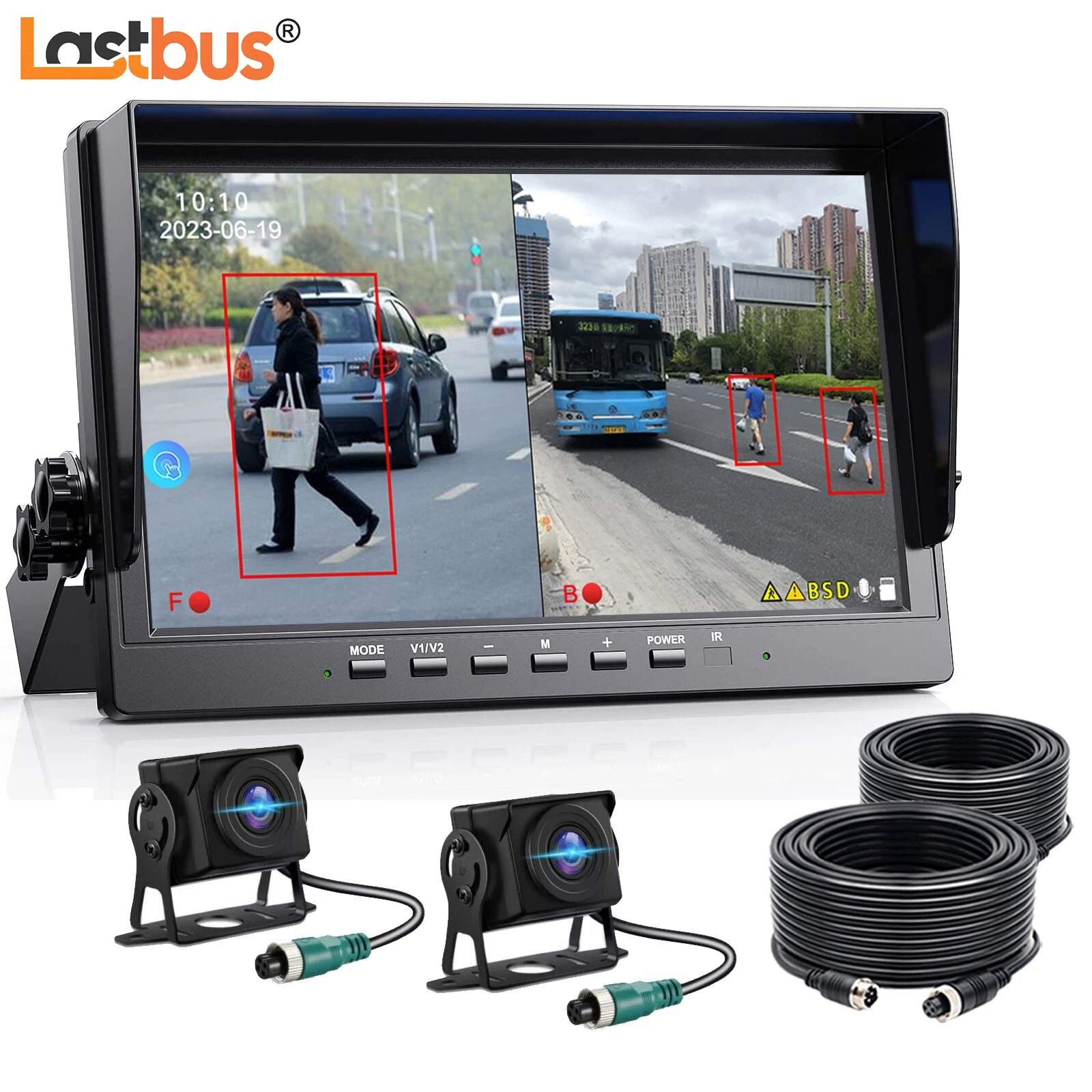 

Lastbus 10.1" Splt 2 Screen DVR Monitor BSD System With 2x 1080P Rear View Reversing Cameras For Truck Bus Caravan RV Camper