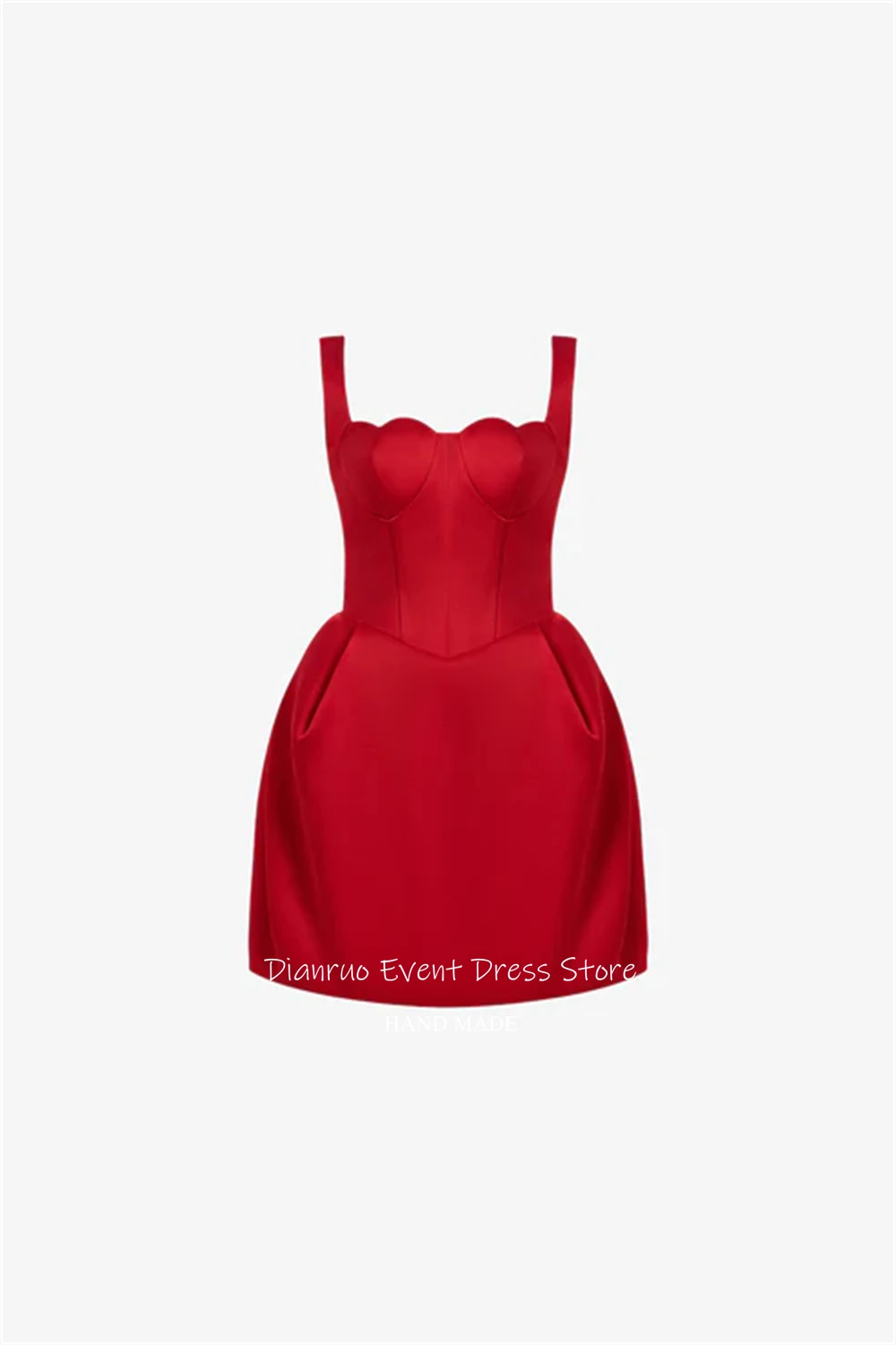 Dianruo レッドハート型ウエディングドレスミニスパゲッティストラップカクテルドレスノースリーブ恋人ホームカミングドレスカスタマイズ