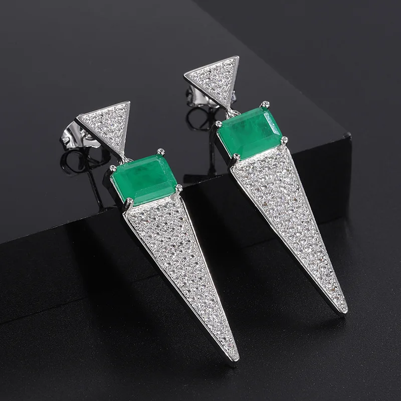 

Exaggerated Paraiba Emerald Gemstone Vintage Triangle Earrings for Women