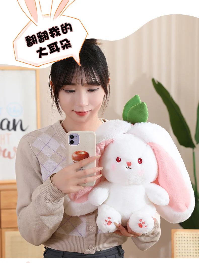 20-45 cm Neue Erdbeere Kaninchen Plüsch Spielzeug Kawaii Weiche Hase Versteckt in Karotte Tasche Gefüllte Puppe Neuartige Geschenke für Kinder Zimmer Dekor – Detail 8