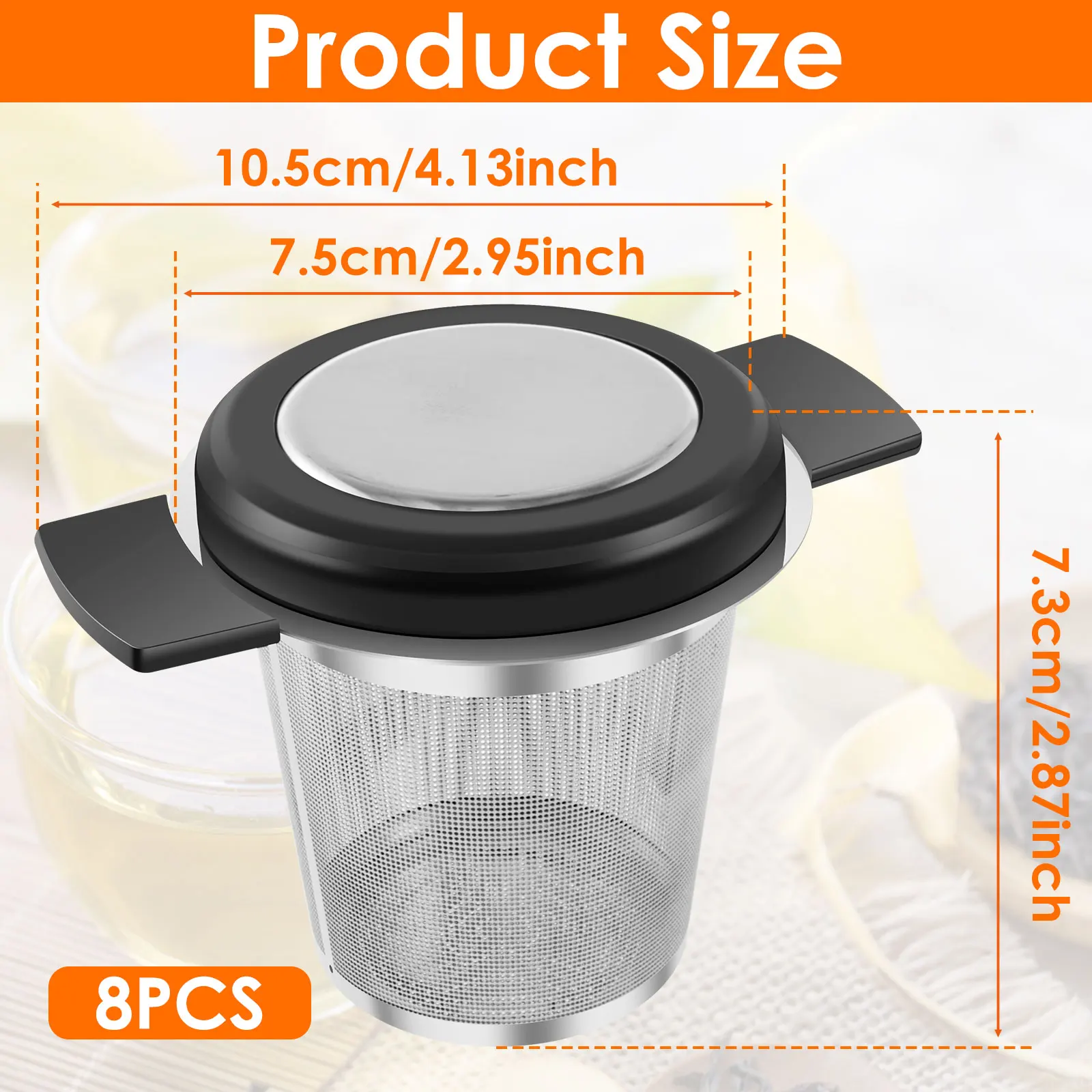 8 Pcs Stainless Steel Tea Filter with Double-Handle Silicone Double-Ear Tea Partition ea Infuser Fine Mesh Tea Diffuser Strainer