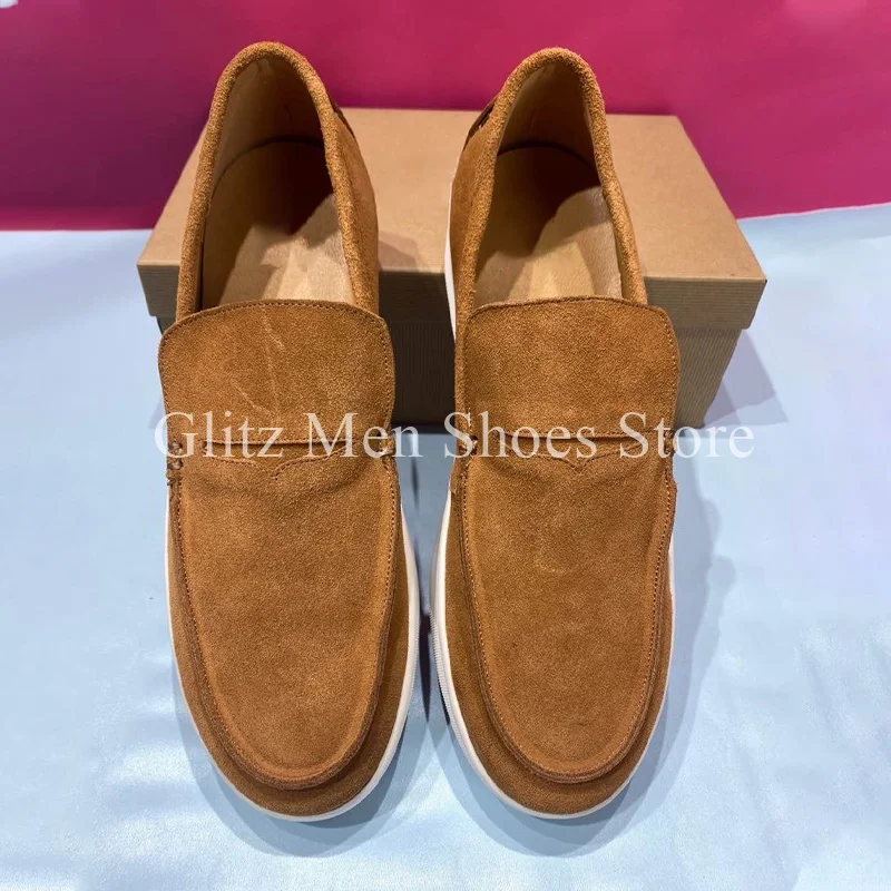 New Cow Suede Loafers Men’s Height Increasing Shoes Pointed Head Slip On Calfskin Leisure Wedding Dress Business Single Shoes