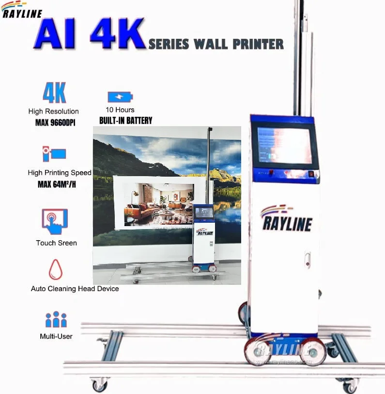 AI 4K Wall Printer Automatic Splitting and Positioning of Images Wall Printing Machine Unlimited Length/Width 3D Vertical UV Ink