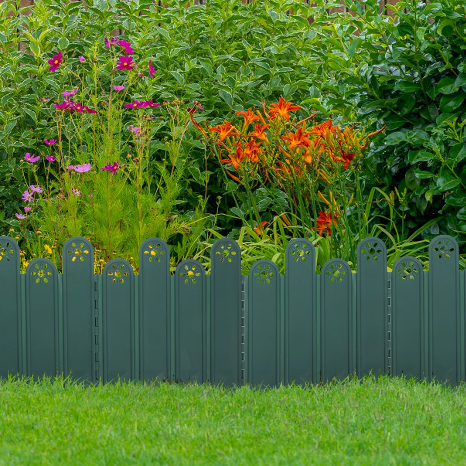 

5pcs Outdoor Garden Fence Plastic Decorative Lawn Border Edging Landscape Guardrail Flower Bed Yard Divider Stone Style
