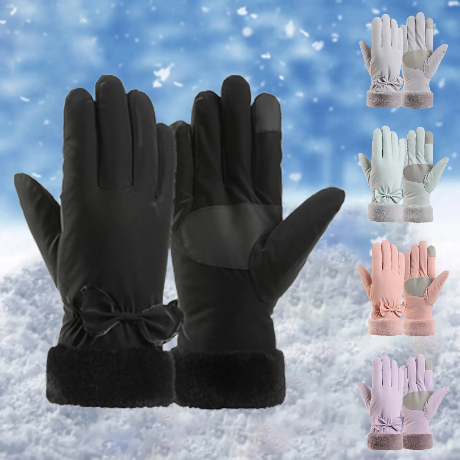 Winter Women Gloves Hand Warmer Thermal Fleece Lined Guantes Full Finger Ladies Mitten Touchscreen Waterproof Bike Cycling Glove