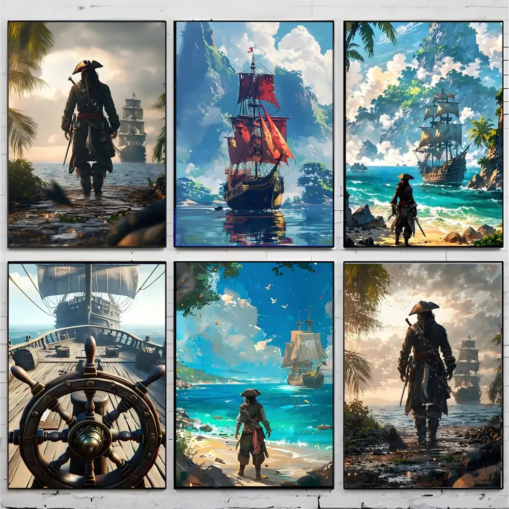 Adventure Theme Caribbean Pirate Ship Poster Premium Decor Art & Gift for Household Lounge Home Ornaments