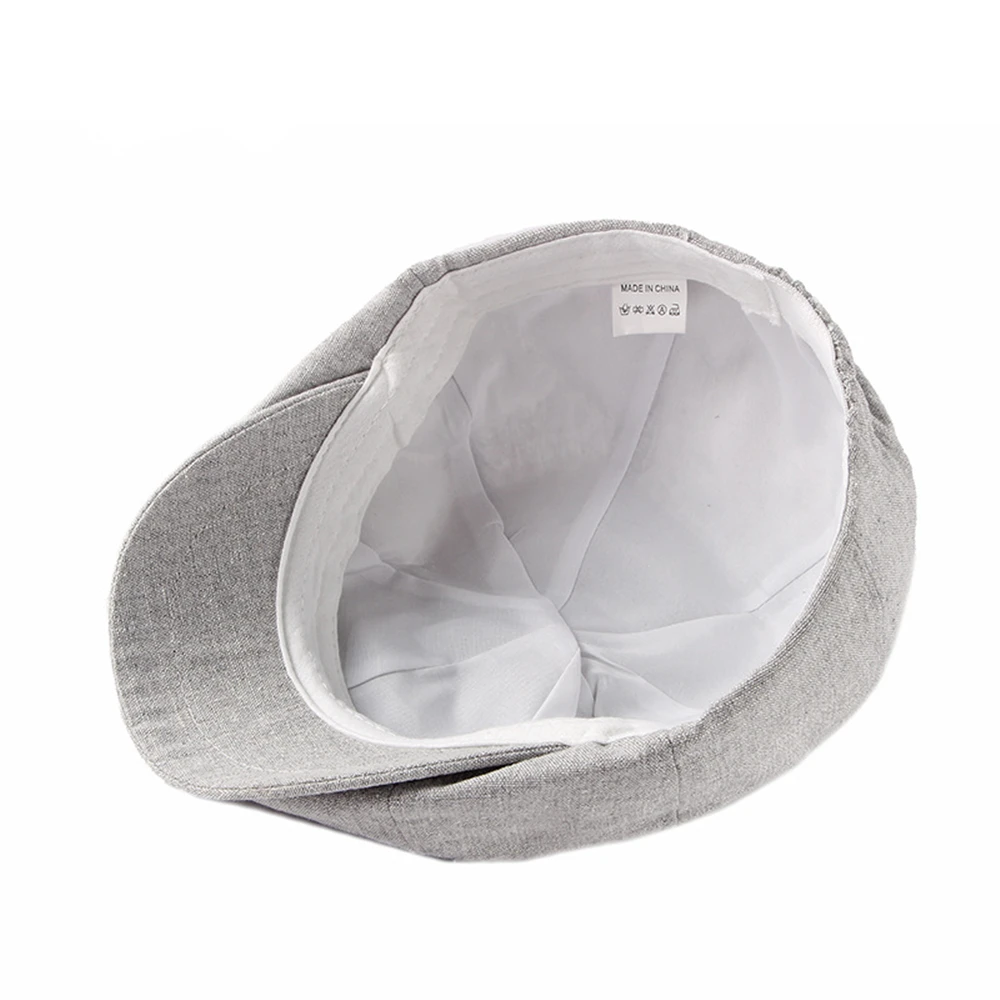 BUTTERMERE Linen Newsboy Cap Men Beret Hat Spring Summer Light Gray Eight Panel Hat British Style Vintage Casual Octagonal Cap