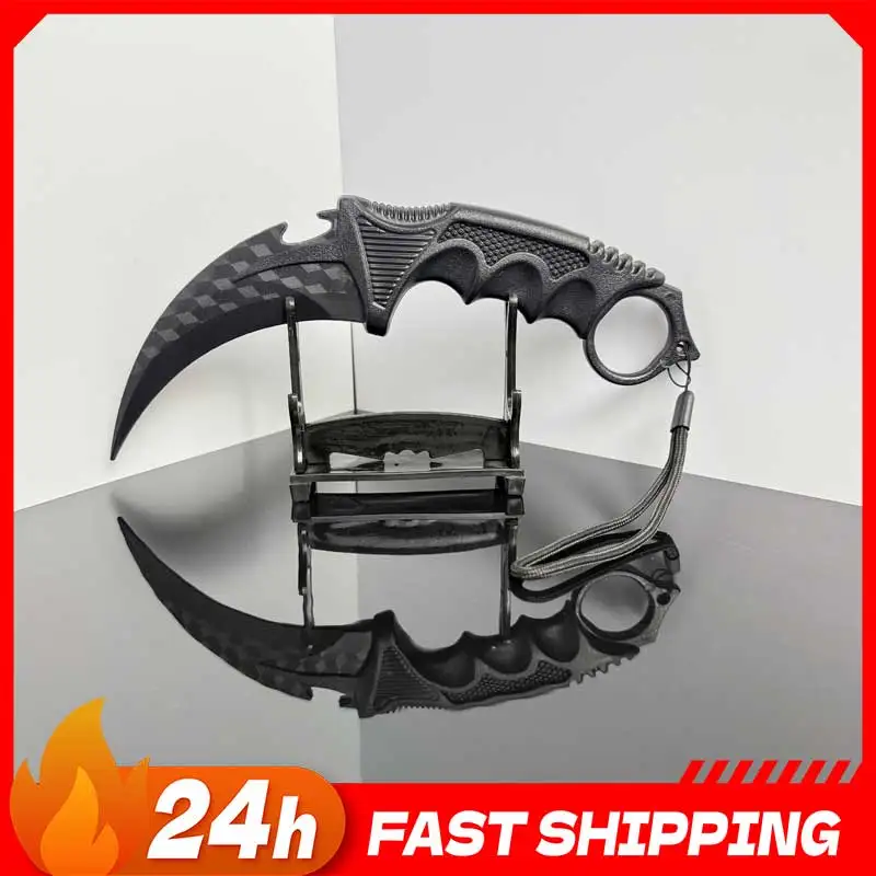 faca-de-garra-plastica-preta-de-23cm-com-padrao-quadriculado-versao-de-alta-qualidade-adereco-karambit-para-performance-de-palco-faca-de-treinamento-para-exterior-brinquedo-de-seguranca-presente