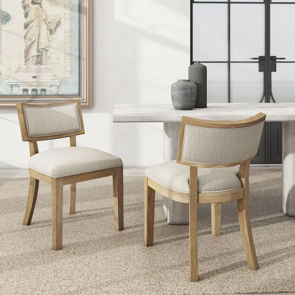 

2 Indoor Upholstered Arm Dining Chairs with Rubberwood Legs, Suitable for Dining Room/Kitchen, Restaurant, Natural and Beige