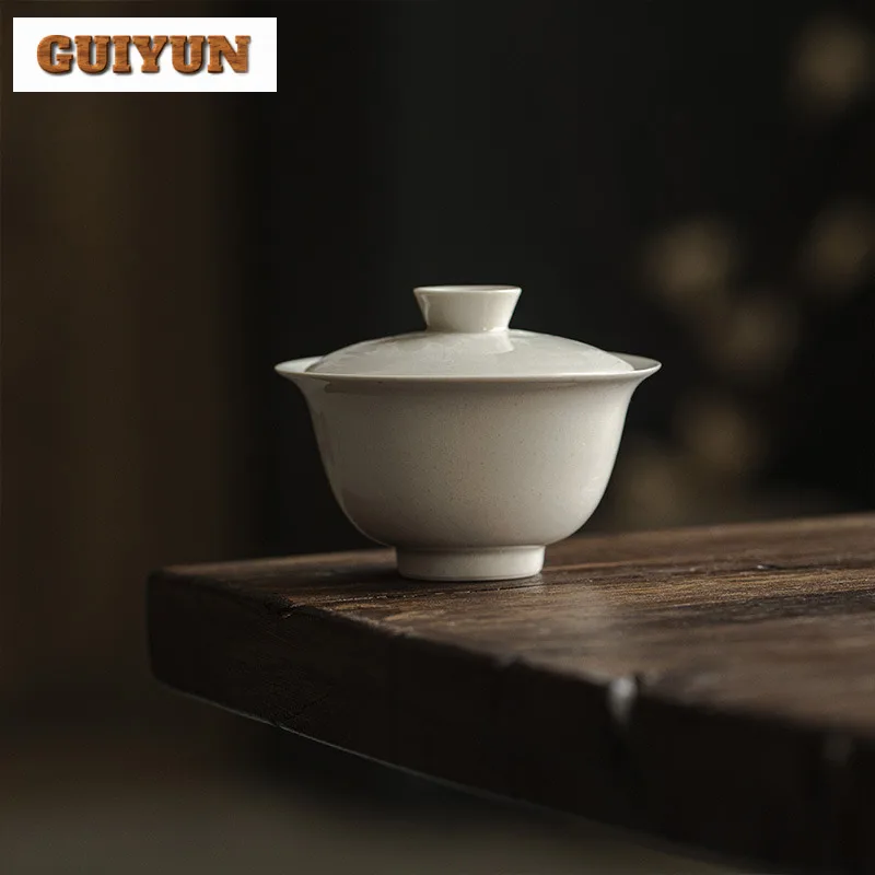 110ml Plant Ash Cover Bowl Zen Golden Ingot Tea Tureen Boutique Anti-scald Ceramic Gaiwan Vintage Tea Making Cafes Gift Crafts