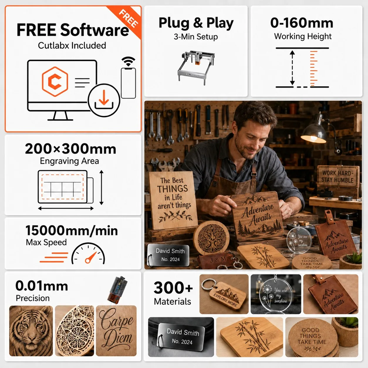 Carverall K15 Pro Laser Engraving Machine 7W 12W with Air Assist Honeycomb Rotary 1W 1064nm IR WiFi USB App LightBurn Compatible - view 2