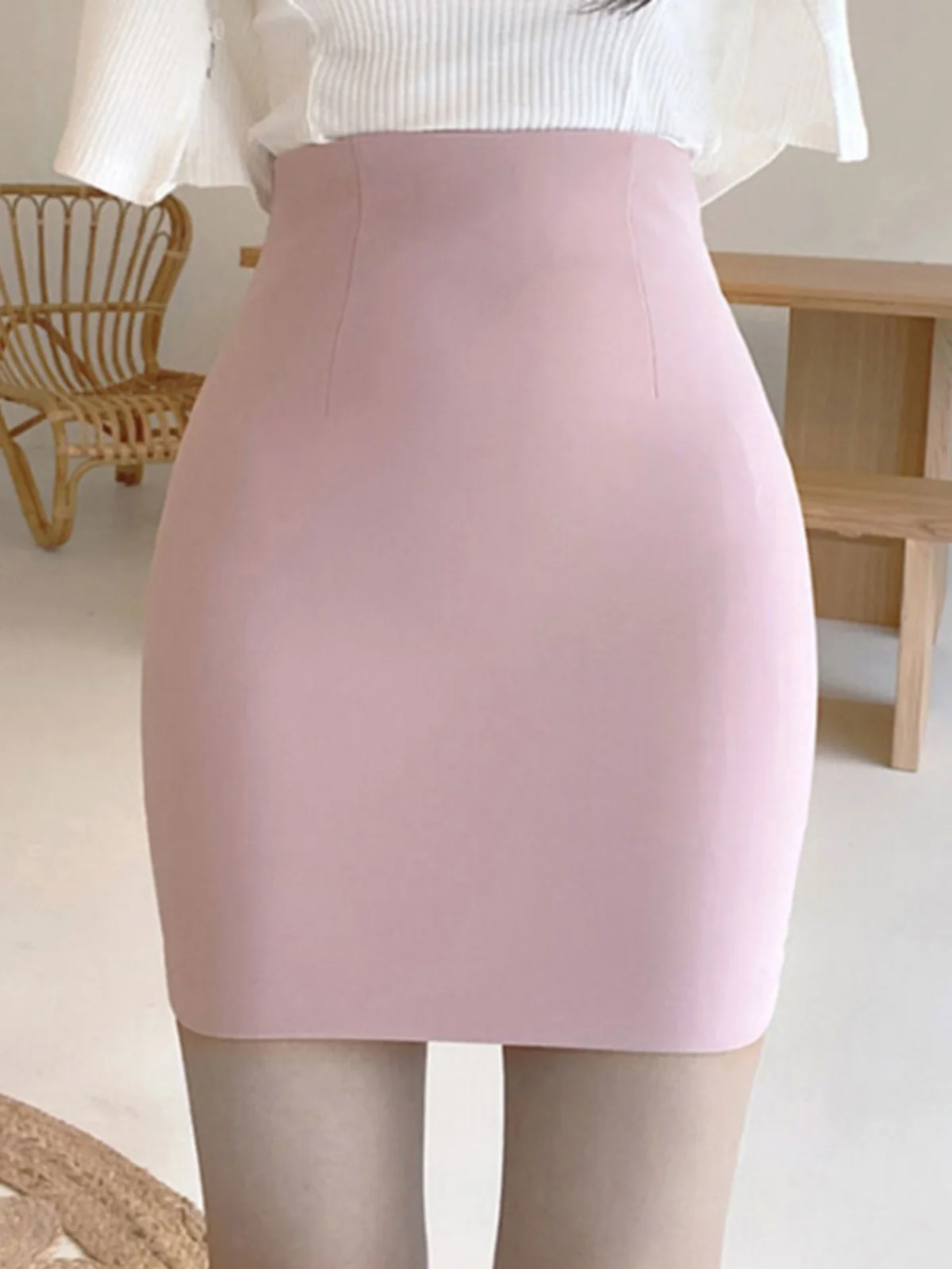 Pink Bodycon Mini Skirt High Waist Elastic Women's Spring Autumn New Sle Sexy Tight Professional OL Short Skirt