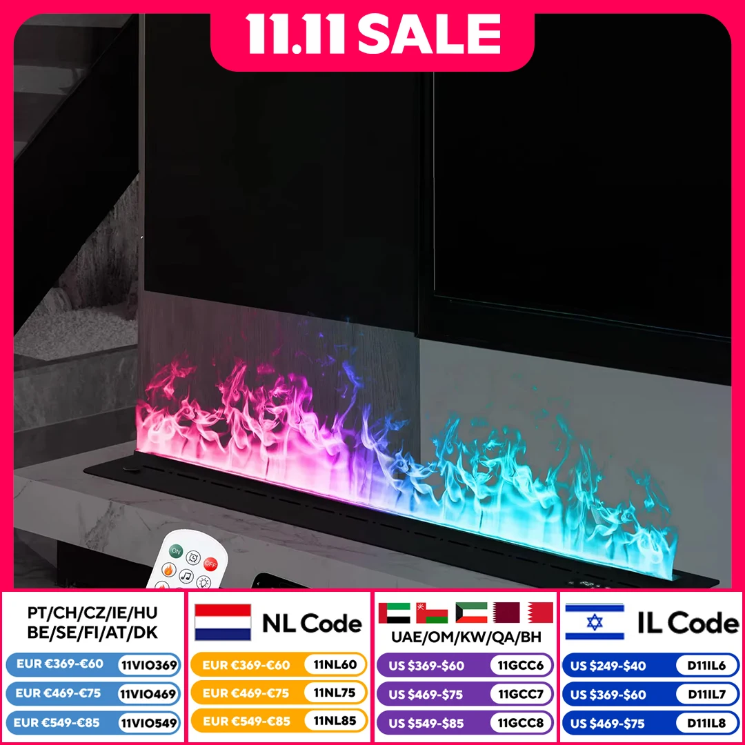 Chimenea de atomización de vapor de agua con sistema de suministro de agua, ideal para ambientes de salón. Incluye un humidificador decorativo, soporte para TV con efecto de llama, y una chimenea 3D de vapor, que combi