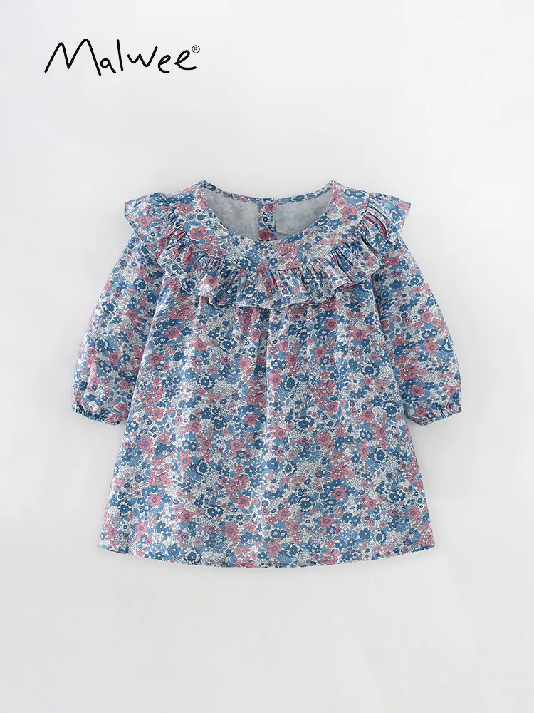 

Spot GoodsmalweeChildren's Dress Autumn New Style Small and Medium-sized Children's Round Neck Long Sleeve Girls' Clothing Princ