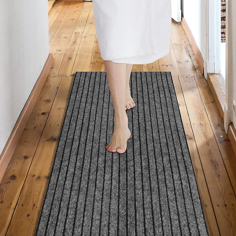 DIY Washable Non-slip Kitchen Mat Doormat Long Corridor Carpet Bathroom Hallway Entrance Solid Color Stripe Kitchen Rug Runners