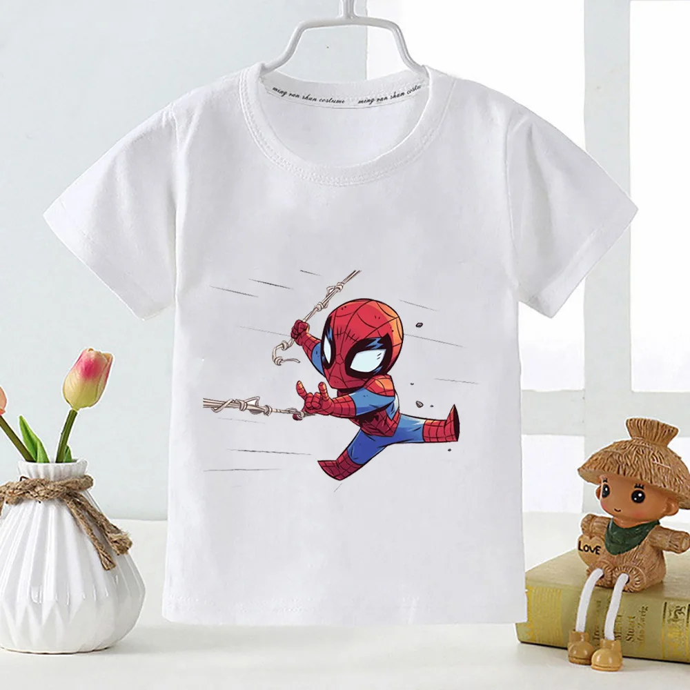 Camiseta con estampado de dibujos animados de Spider Man para niños, ropa bonita de algodón informal, se puede personalizar para imprimir