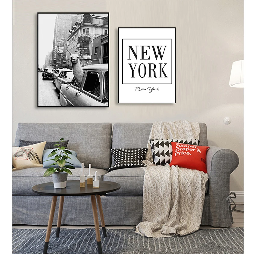 City Photo Picture Wall Art Home Decor Llama in a taxi on Times Square Canvas Print and Vintage llama Print New York