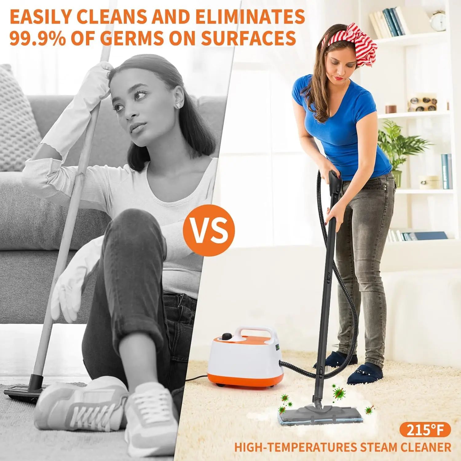 Cleaner for Home Use,Heavy Duty Steam Cleaner with 52.9 oz Tank,21 Accessories & 5 Mins Quick Heating,Multi-Purpose Steam Cleane