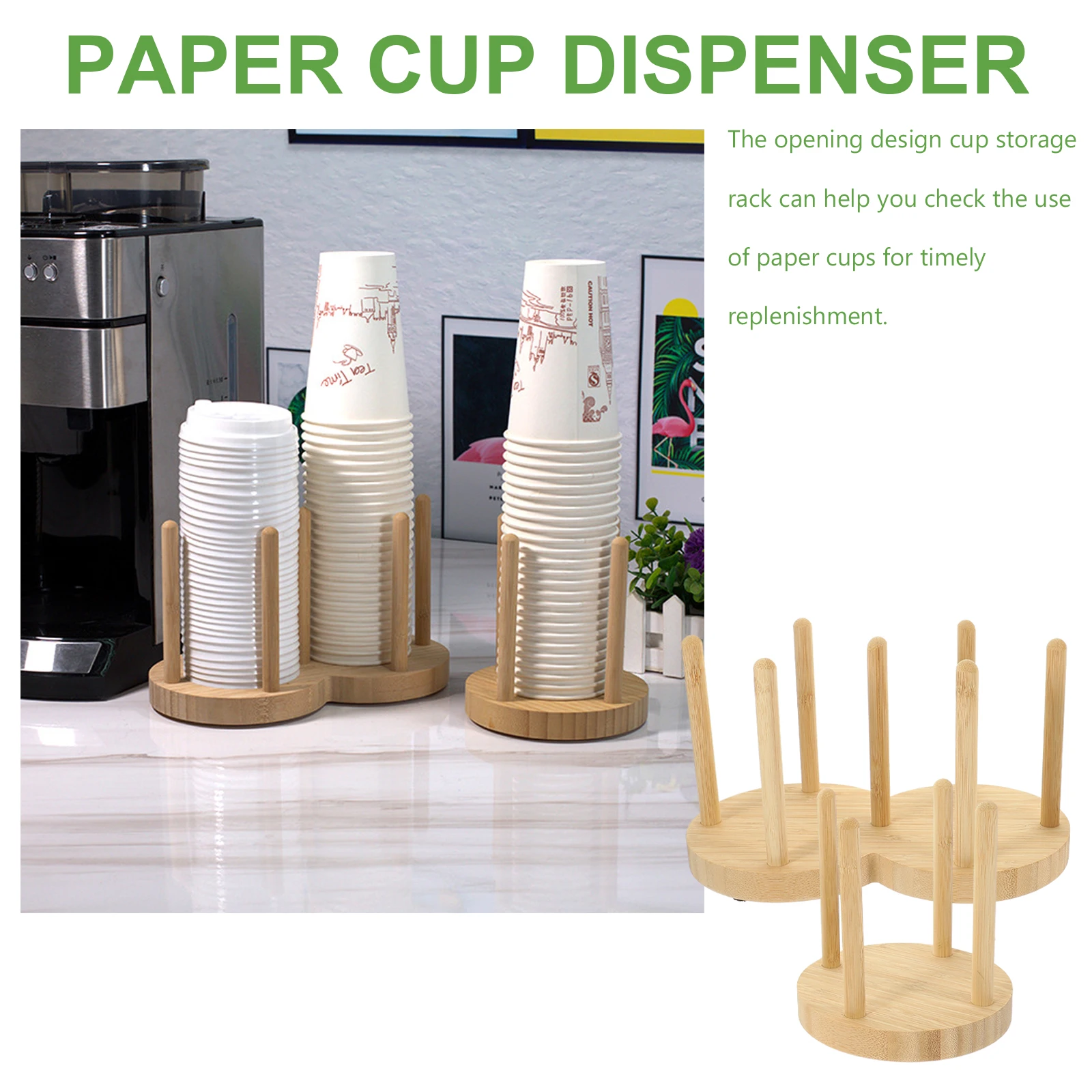 

2pcs Bamboo Paper Cup Holder Storage Rack Coffee Cup ganizer Home Office Kitchen Balcony Gym Cafeteria Supplies